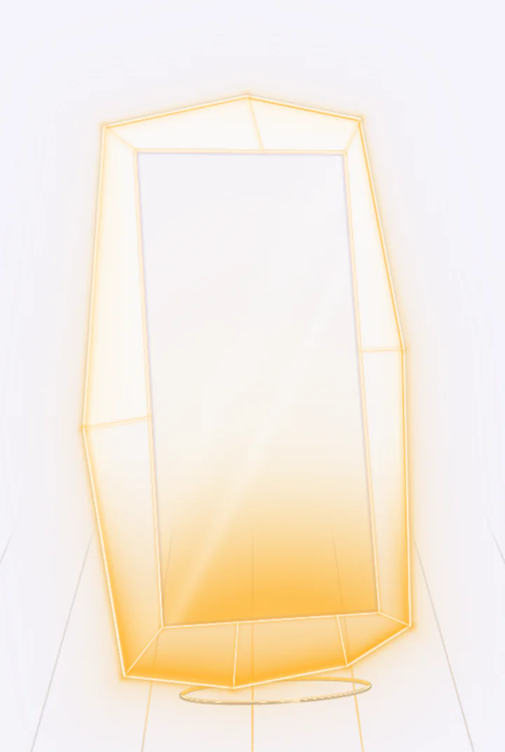 The cut glass, lit from inside