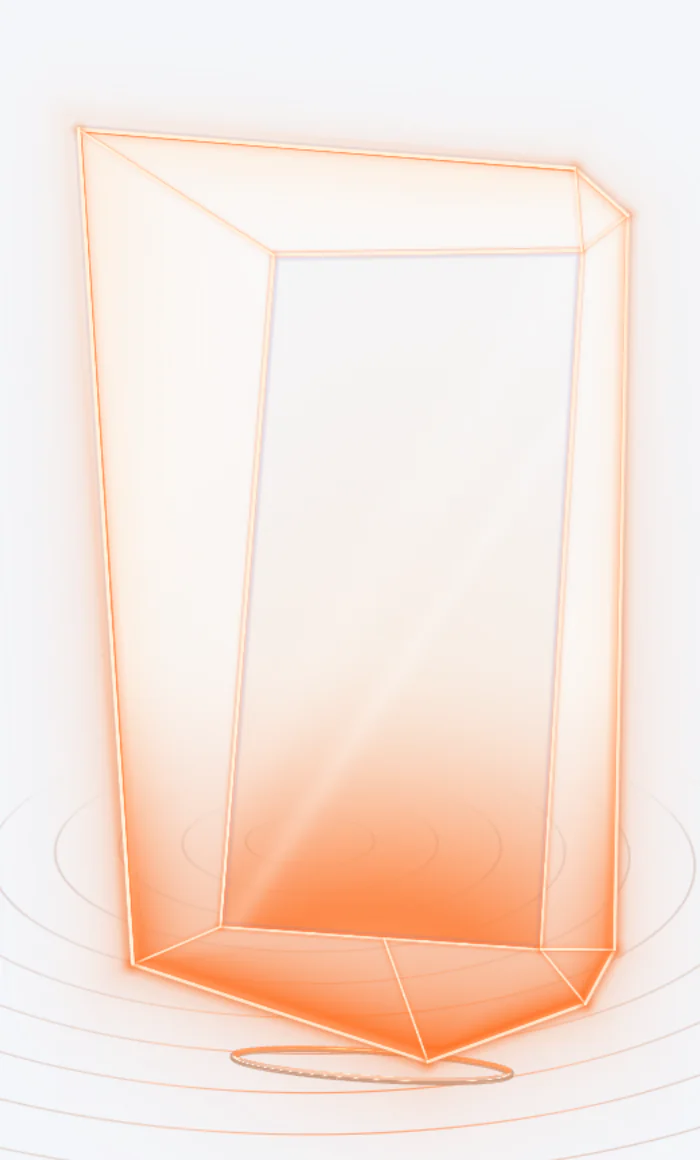 The cut glass, lit from inside