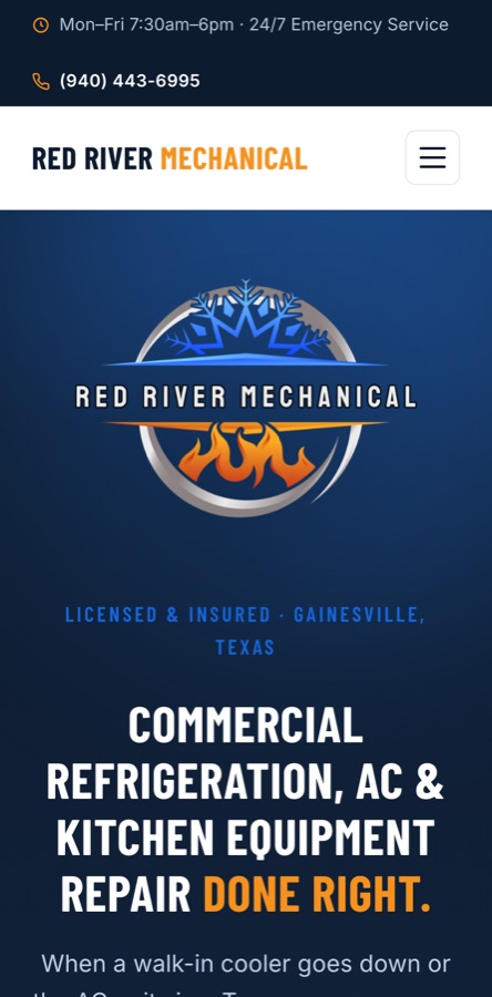 Red River Mechanical's website shown on a phone