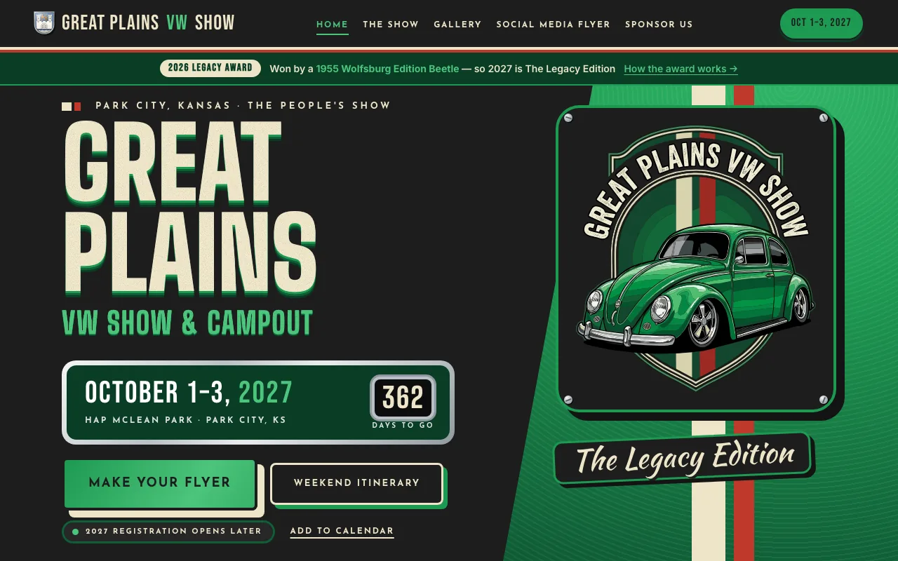 Great Plains VW Show's website, wide view