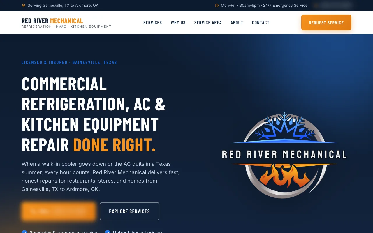 Red River Mechanical's website on a desktop screen