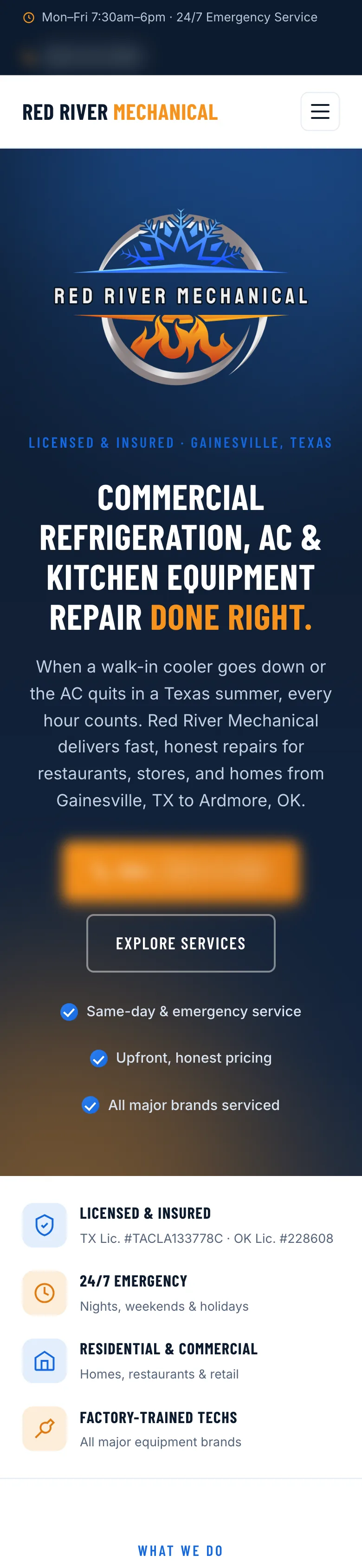 Red River Mechanical's website on a phone, full page